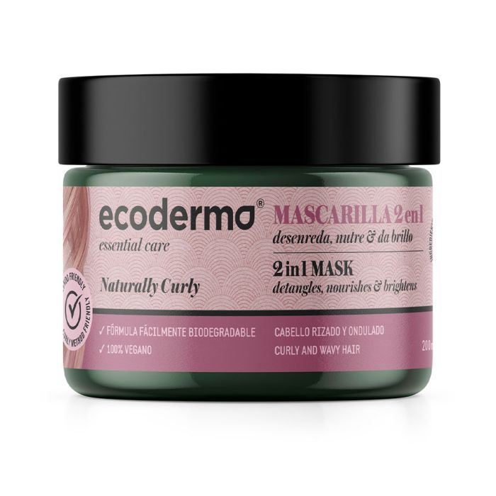Ecoderma NATURALLY CURLY Mascarilla 2 en 1 Hidratante y Nutritiva para Cabello Rizado Método Curly Girl con Trigo y Camelia, Vegana, 250 ml