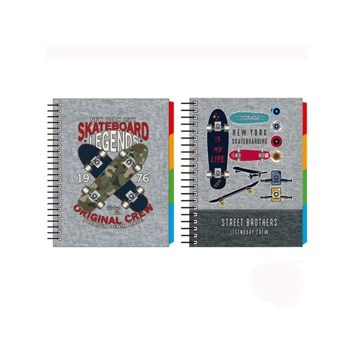 Senfort Cuaderno espiral a5 120h 4 separadores t/dura skateboard surtido