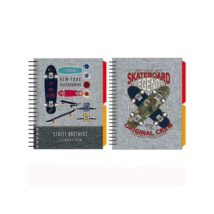 Senfort Cuaderno Espiral A6 120H T-Dura 2 Separadores Forrado Skateboard Surtido