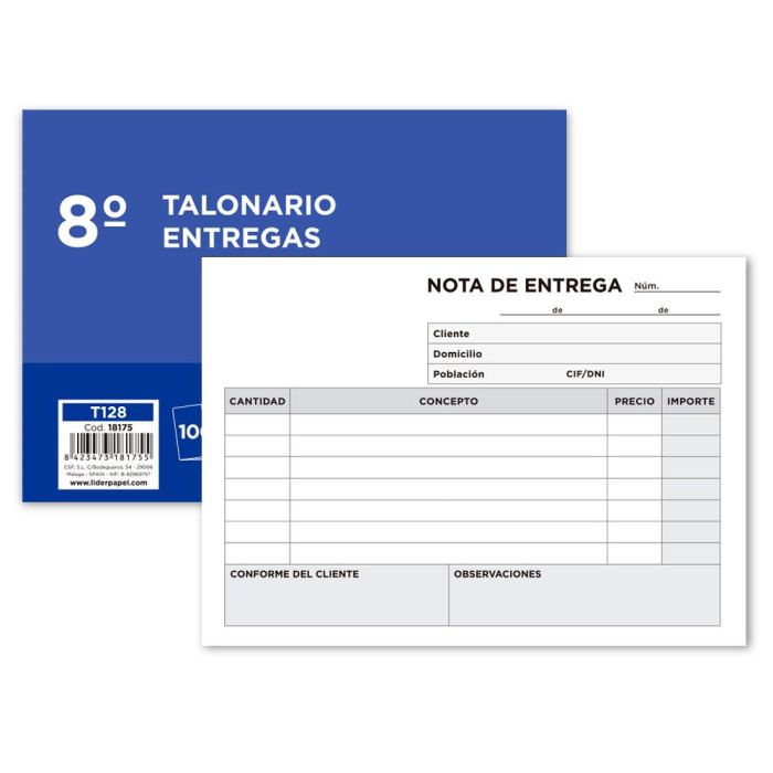 Talonario Liderpapel Entregas 8º Original 128 Apaisado 10 unidades