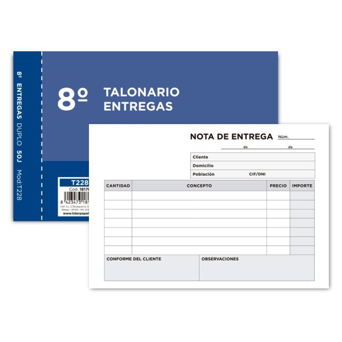 Talonario Liderpapel Entregas 8º Original Y Copia 228 Apaisado 10 unidades