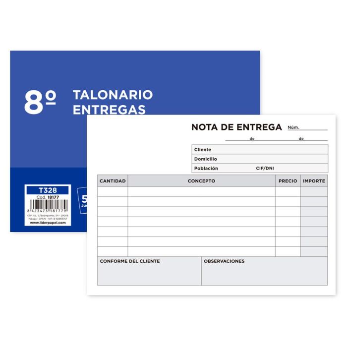 Talonario Liderpapel Entregas 8º Original Y 2 Copias 328 Apaisado 5 unidades