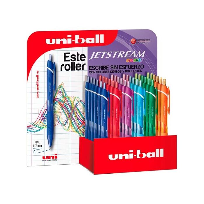 Uniball expositor rollerball jetstream sxn-150c/3d retractil azul-azul claro-rojo-verde-verde claro-rosa-naranja-violeta -36u-