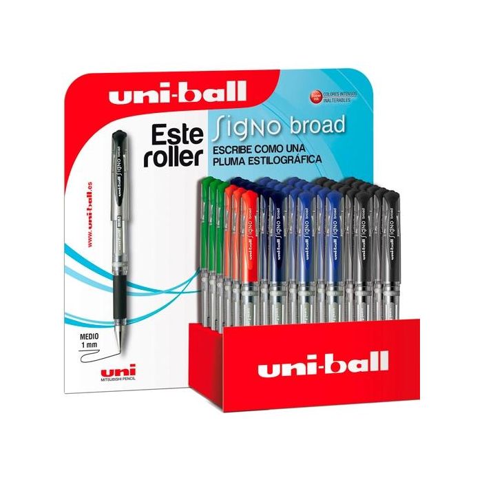 Uniball expositor rollerball signo broad um-153/3d rojo-negro-azul-verde -36u-