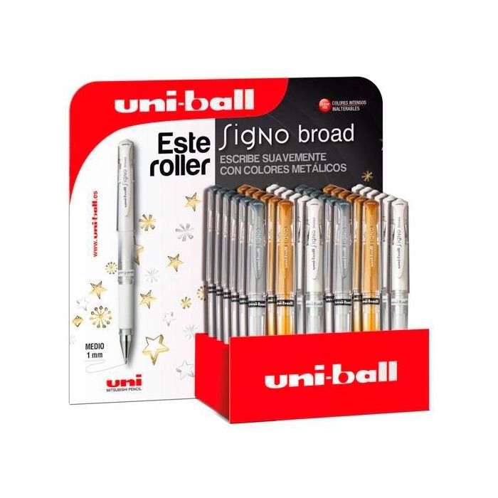 Uniball Expositor Rollerball Signo Broad Um-153 gr-S-W 3D Plata-Oro-Blanco -36U-