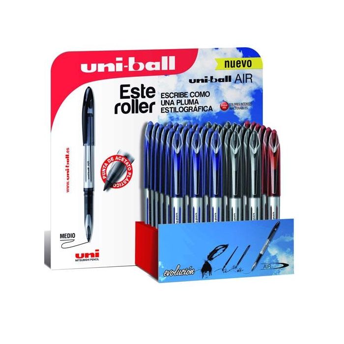 Uniball expositor roller air micro uba-188-l/3d negro-azul-rojo -36u-