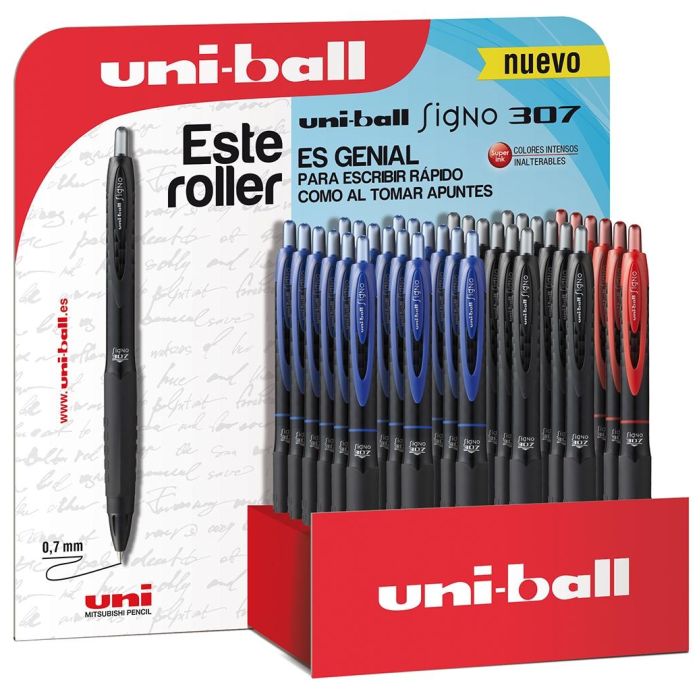 Uniball expositor rollerball signo 307/3d retráctil rojo-negro-azul -36u-