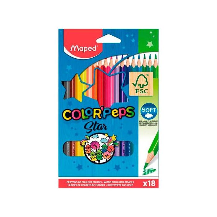 Maped Lápices de colores color´peps star c/ certificado fsc surtidos en estuche de 18
