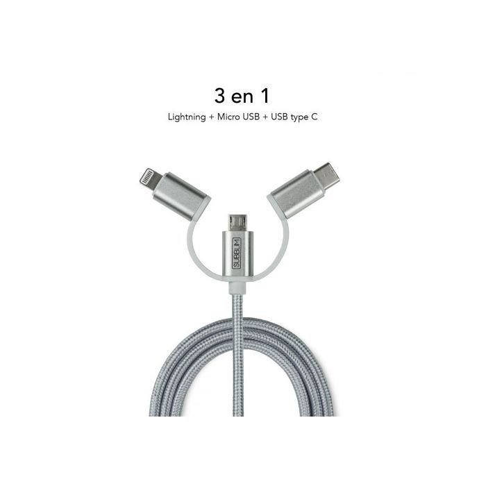 Cargador de Coche USB Universal + Cable USB C Subblim Cargador Coche 2xUSB Dual Car Charger Alum 2.4A + Cable 3 in 1 Silver 4