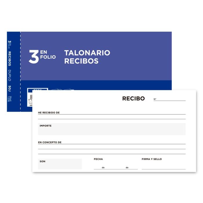 Talonario Liderpapel Recibos 3-Fº Original Y Copia 236 Sin Matriz 10 unidades