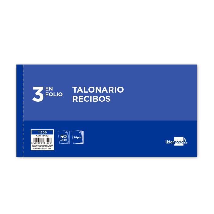 Talonario Liderpapel Recibos 3-Fº Apaisado Original Y 2 Copias Sin Matriz 5 unidades 2