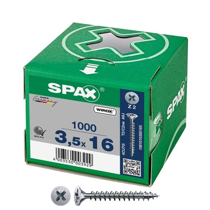 Caja de tornillos SPAX Wirox Z2 Cabeza plana 3,5 x 16 mm 1000 Unidades