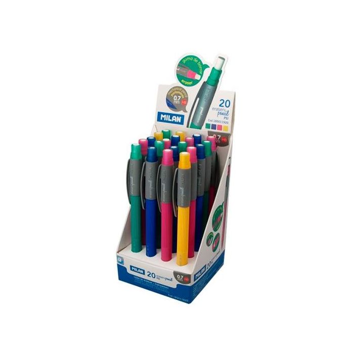 Milan portaminas eraser&pencil pl1 0.7mm colores surtidos -caja expositora 20u-
