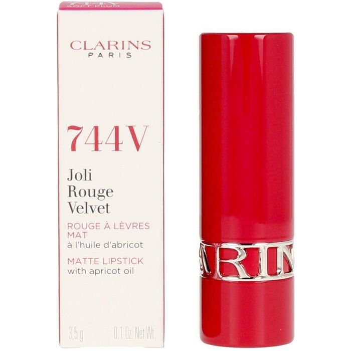 Clarins Joli Rouge Velvet #744V-Soft Plum 3.5 gr - Labial Recargable Color Intenso y Cuidado Prolongado