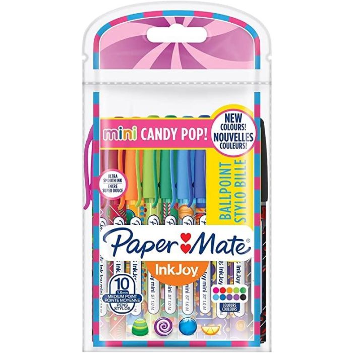 Paper Mate Inkjoy candy pop boligrafo triangular surtida rosa, rojo, lima, morado, naranja, verde, turquesa, negro, azul, violeta blister-10u-