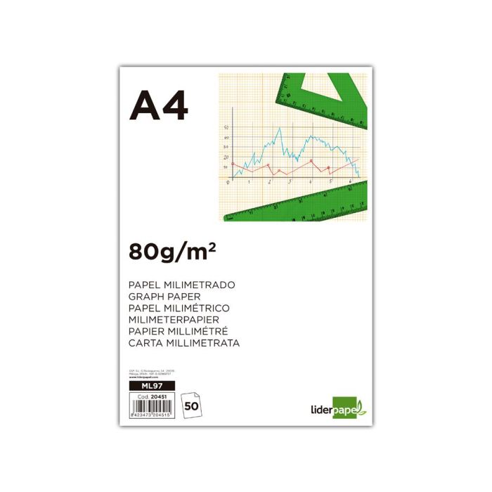 Bloc Papel Milimetrado Liderpapel Encolado 210x297 mm 50 Hojas 80 gr-M2 1