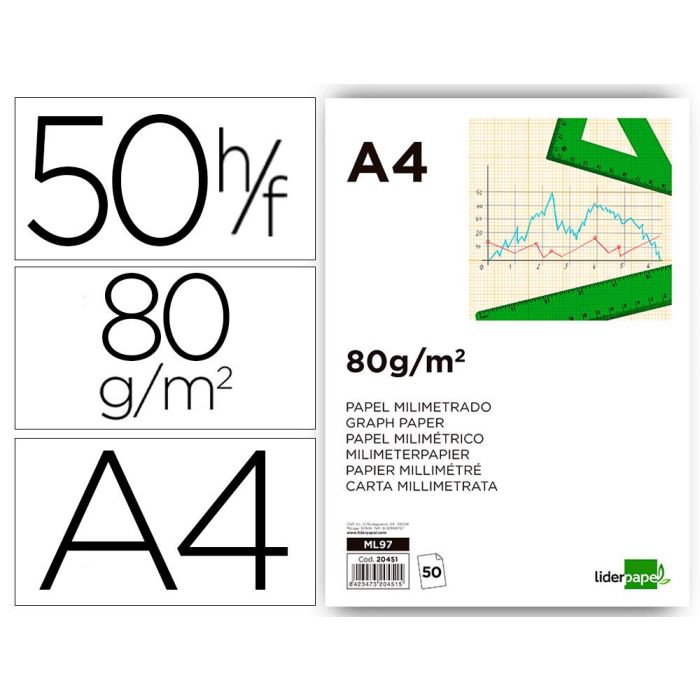 Bloc Papel Milimetrado Liderpapel Encolado 210x297 mm 50 Hojas 80 gr-M2