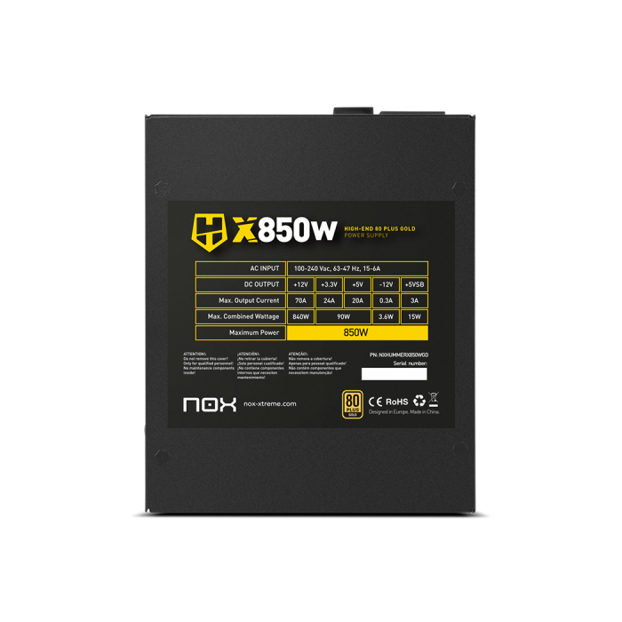 NOX HUMMER X 850W PLUS GOLD unidad de fuente de alimentación 24-pin ATX Negro 4