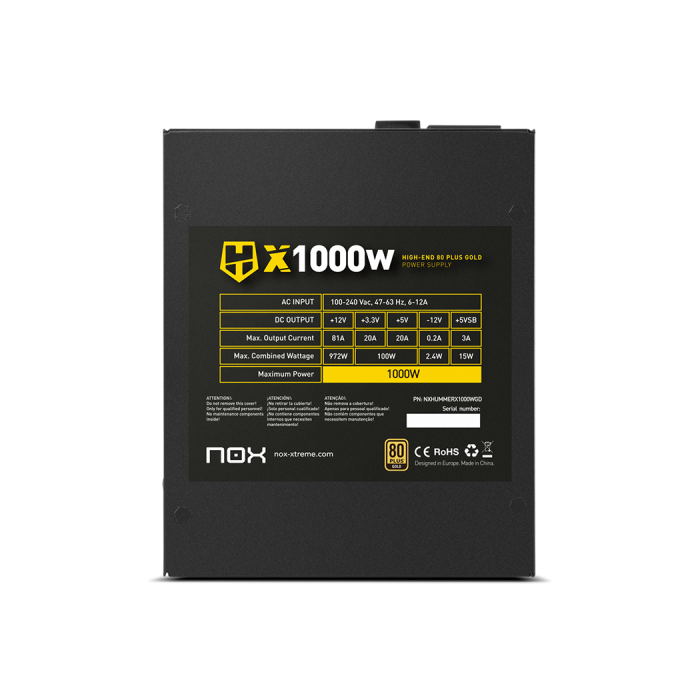 NOX HUMMER X 1000W PLUS GOLD unidad de fuente de alimentación 24-pin ATX Negro 5