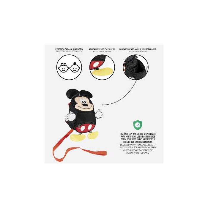 Mochila Infantil Mickey Mouse 2100003393 Negro 9 x 20 x 27 cm 4