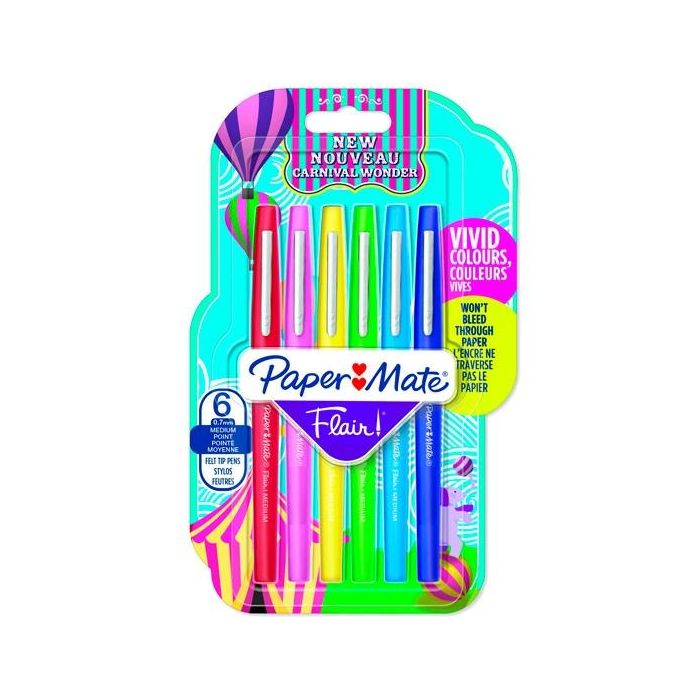 Paper Mate Flair original rotulador punta de fibra tapón hermético carnival blister 6 colores