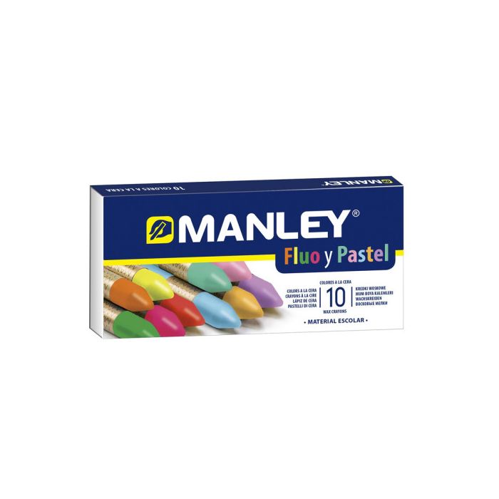 Manley Estuche de 10 ceras blandas 60mm c/surtidos fluorescentes y pastel