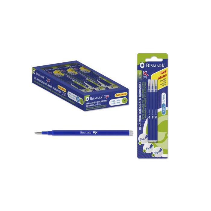 Bismark Recambio bolígrafo de tinta borrable blíster de 3 azul
