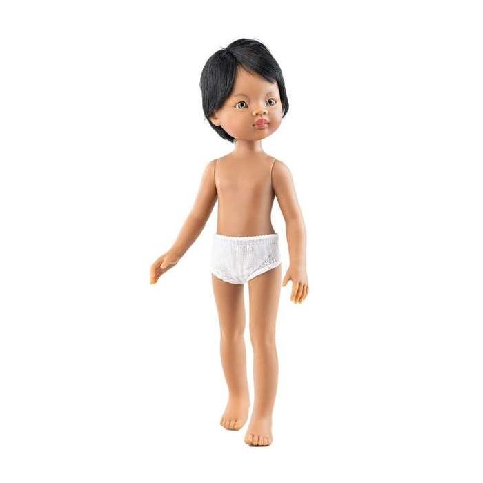 Muñeca sin ropa Balbino niño latino  con pelo corto negro y raya al lado, ojos grises 32 cm 1