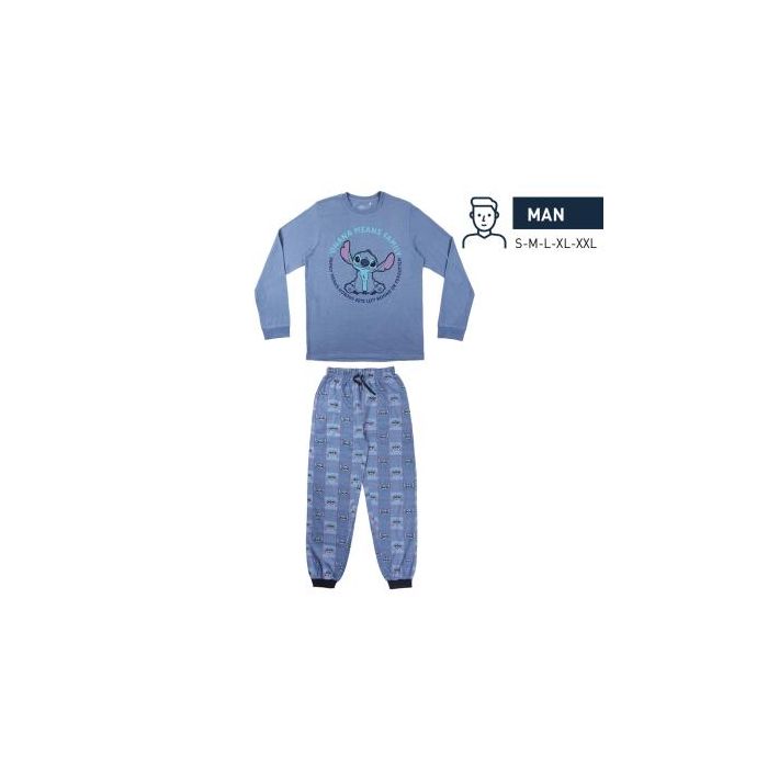 Pijama Largo Single Jersey Stitch Azul