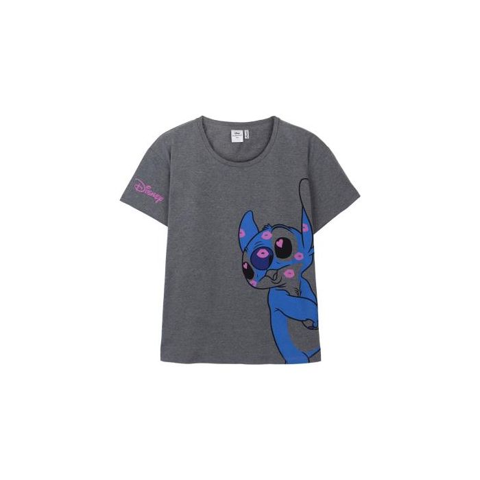 Camiseta de Manga Corta Mujer Stitch Gris oscuro Gris XS