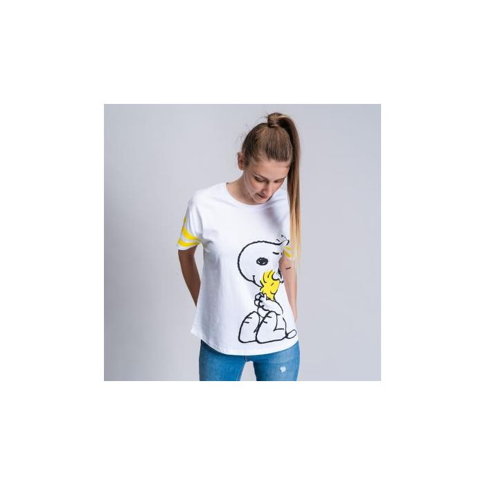 Camiseta Corta Single Jersey Punto Snoopy Blanco M 3
