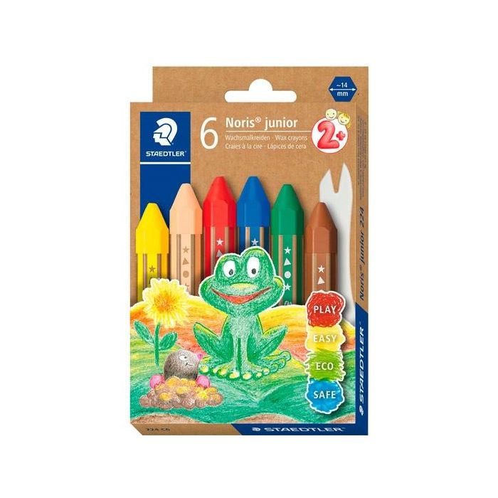 STAEDTLER 224 C6 Ceras de colores Noris junior, ceras Wachsmalkreide, pack de 6 unidades