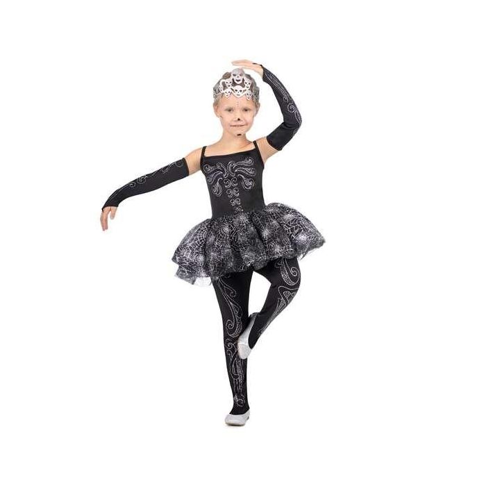 Disfraz bailarina esqueleto tiara, vestido, mitones y mallas talla 5-6 y