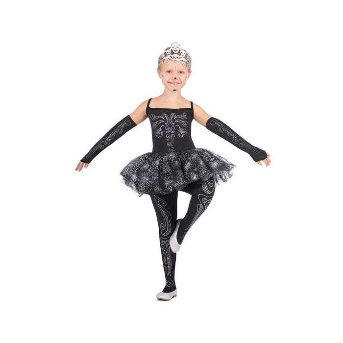 Disfraz Bailarina Esqueleto Tiara, Vestido, Mitones Y Mallas Talla 7-9 Y 3