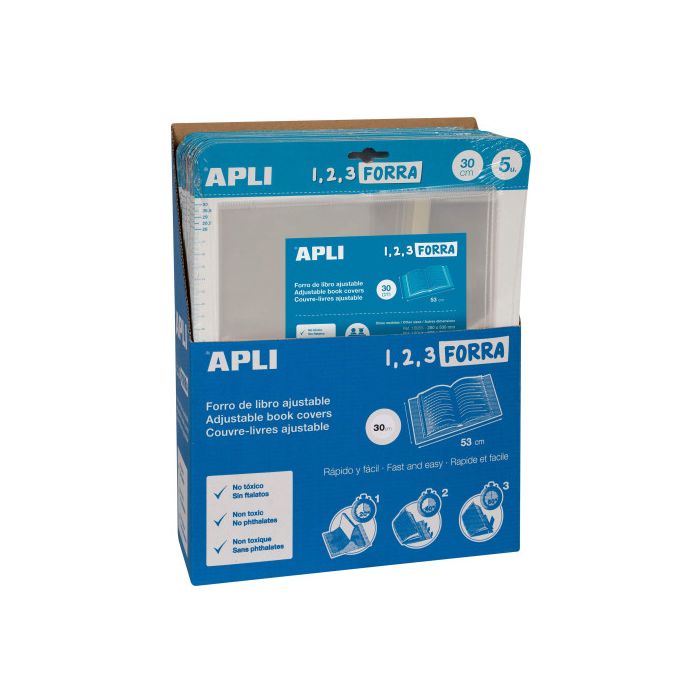 Apli forro de libros con solapa ajustable pp 300mm -blister 5u- 2