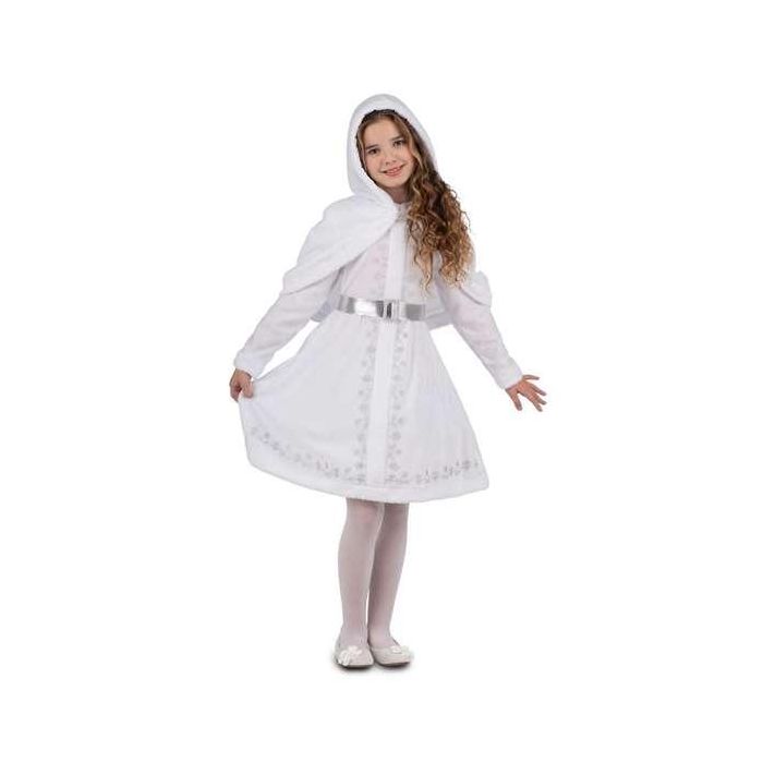 Disfraz monada blanca navidad vestido con enaguas y cubrehombros con capucha talla 5-6 y