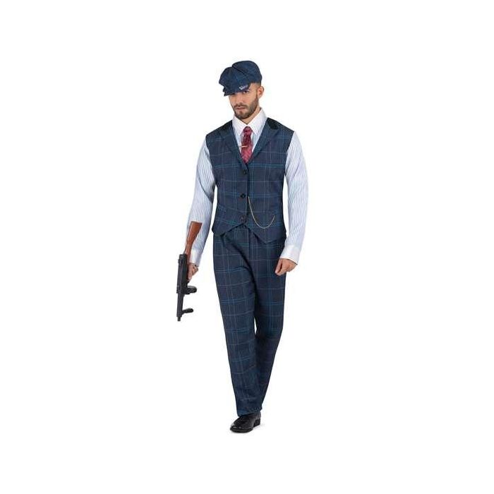 Disfraz gánster irlandés gorra, camisa con chaleco y cadena, corbata con pasador y pantalón talla s