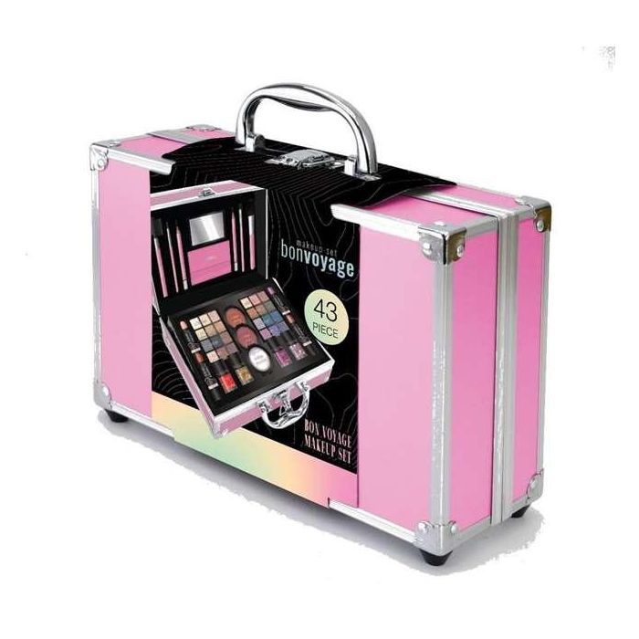 Maletin metalico maquillaje bon voyage pink (rosa). incluye 43 piezas. 25.60x18.50x9.5 cm