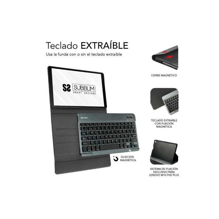 Teclado Bluetooth con Soporte para Tablet Subblim Lenovo Tab M10 FHD Plus Negro Qwerty Español 2