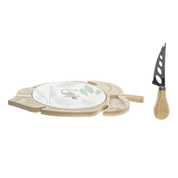 DKD Home Decor Tabla de Aperitivo Tropical Multicolor, Set 3 Piezas Gres y Bambú, 18x3x28 cm, Apta Lavavajillas 2