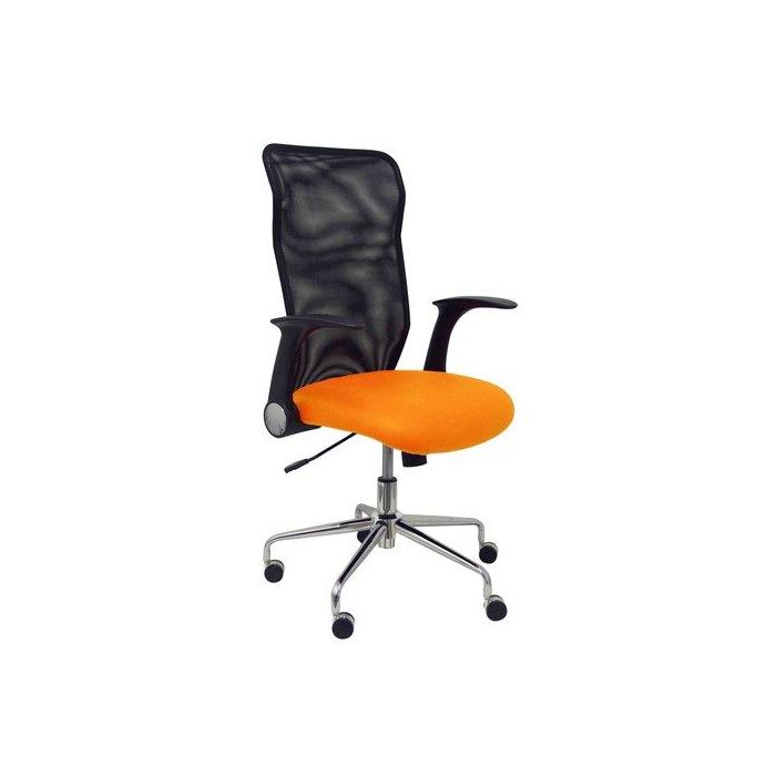 Silla Piqueras Y Crespo Minaya Brazos Retractiles Mecanismo Basculante Ergonomica Respaldo Malla Transpirable Negra Asiento Tapizado Similpiel Naranja