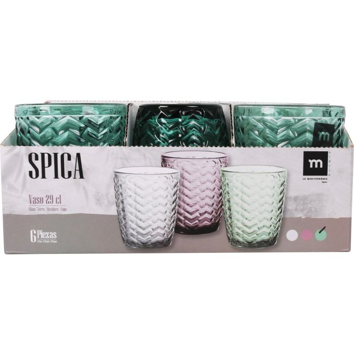 La Mediterranea Vaso Spica de 290 cc en color Verde, con un diámetro de 8 cm y altura de 10 cm, peso de 270 gramos. (48 Unidades) 1