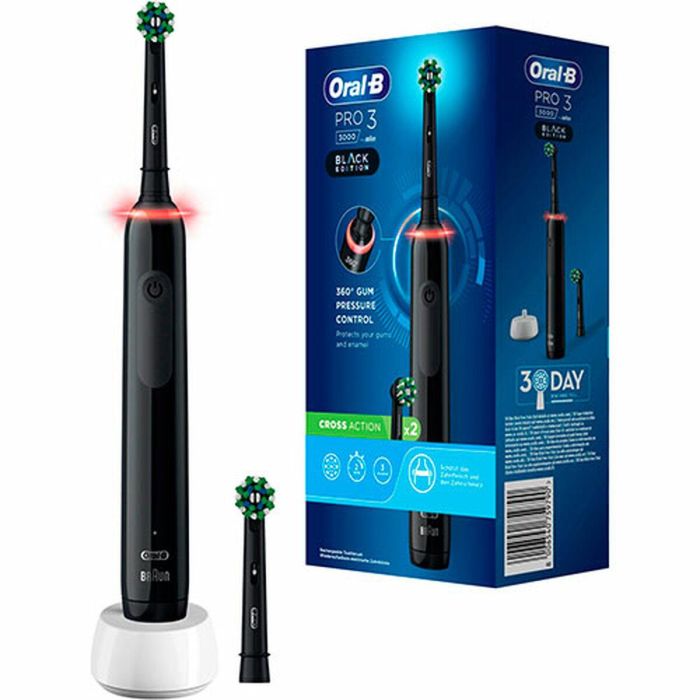 Braun Oral-B Cepillo Dental Eléctrico Pro 3 3000 Negro con 1 Recambio y Sensor de Presión 360º, 3 Modos de Limpieza