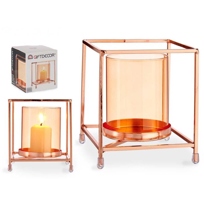 Base para Vela de Cristal Cuadrado Ámbar con Metal Cobre 11x12x11 cm - Giftdecor (8 Unidades) Base para Vela de Cristal Cuadrado Ámbar con Metal Cobre 11x12x11 cm - Giftdecor (8 Unidades)