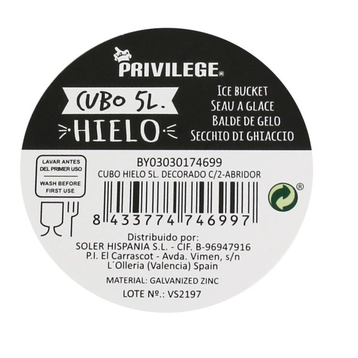 Privilege Cubo de Hielo 5L Decorado con Abridor, 17x21.5x26 cm (12 Unidades) 9