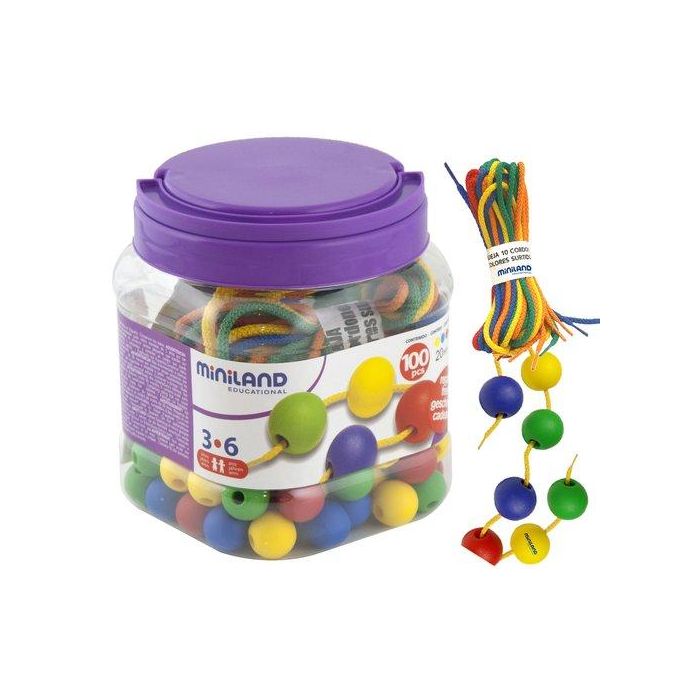 Bote De 100 Bolas Ensartables De 20Mm + 10 Cordones 1M