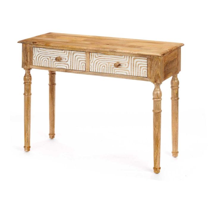 Mesa de Recibidor con 2 Cajones, Curvas, Natural y Blanco - Giftdecor, 98x77x42 cm 1
