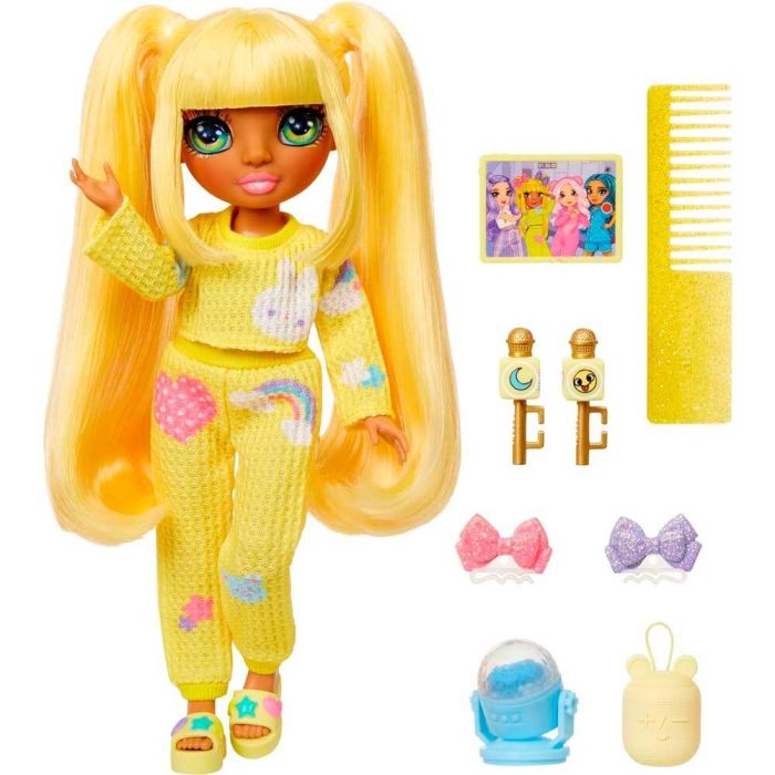 Rainbow High LIT0035051503682 Muñeca de Moda Articulada Junior High Pyjama Party Sunny (Amarillo) 22 cm con Accesorios 1