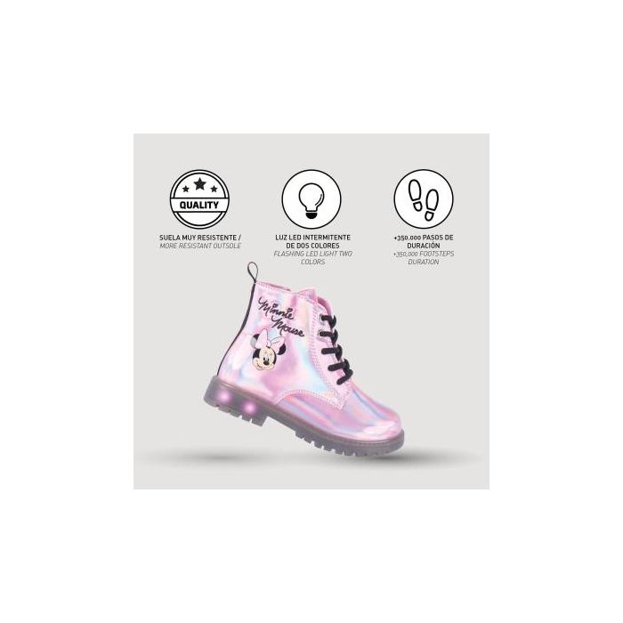 Botas Casual Infantiles Minnie Mouse Rosa Luces LED 33