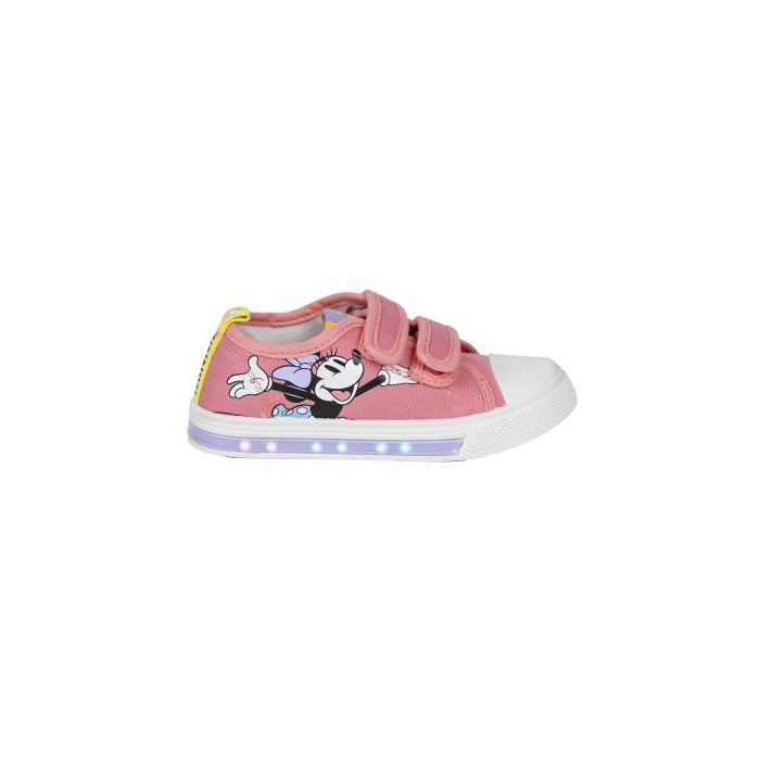 Zapatilla Loneta Suela Pvc Con Luces Algodón Minnie Rosa